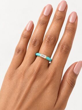 Turquoise Y2K Enamel & Gold Ring | Clear Crystal | Statement Ring | NWT